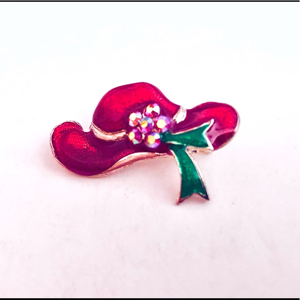 Red Hat Pin with Aurora Borealis rhinestones